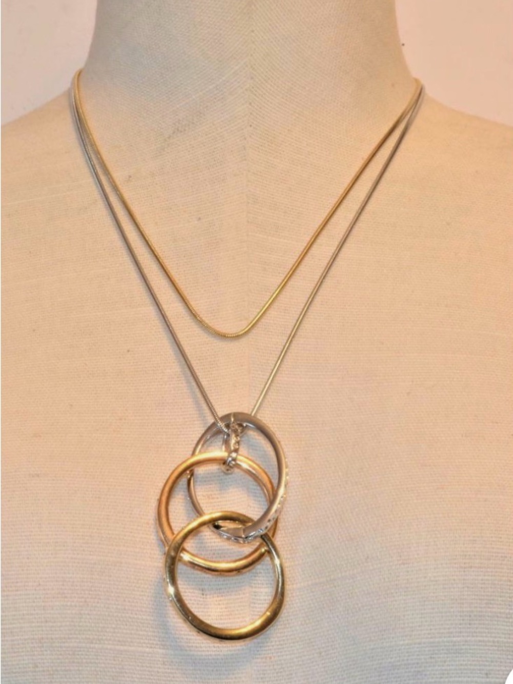Swarovski Tri Color Interlinked Triple NecklaceGold, Rose Gold & Silver